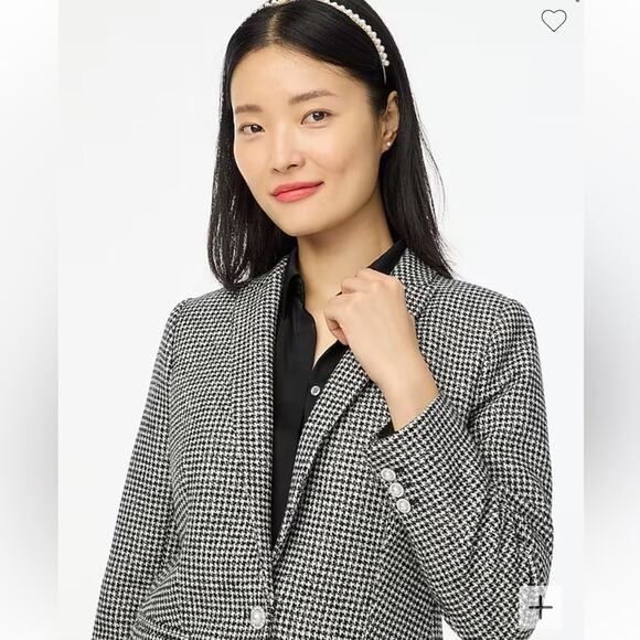 J.CREW Sparkle Houndstooth One Button Blazer Black White Chic Fancy Size 0 NEW - Picture 3 of 8